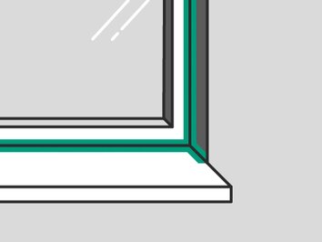 Illustration Nahaufnahme Fenstereck mit grün markierten Dichtungen