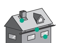 Illustration Haus mit Schornstein, Dachfenster und Regenrinne 