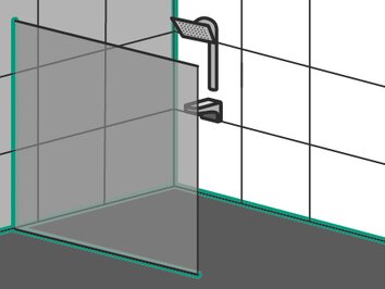 Illustration Dusche mit Glaswand und grün markierten Anschlussfugen