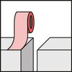 Illustration of two squares with the edges masked with red tape.